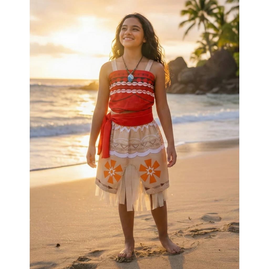 Fantasia Moana Infantil com colar Luxo com Top Saia  Meninas