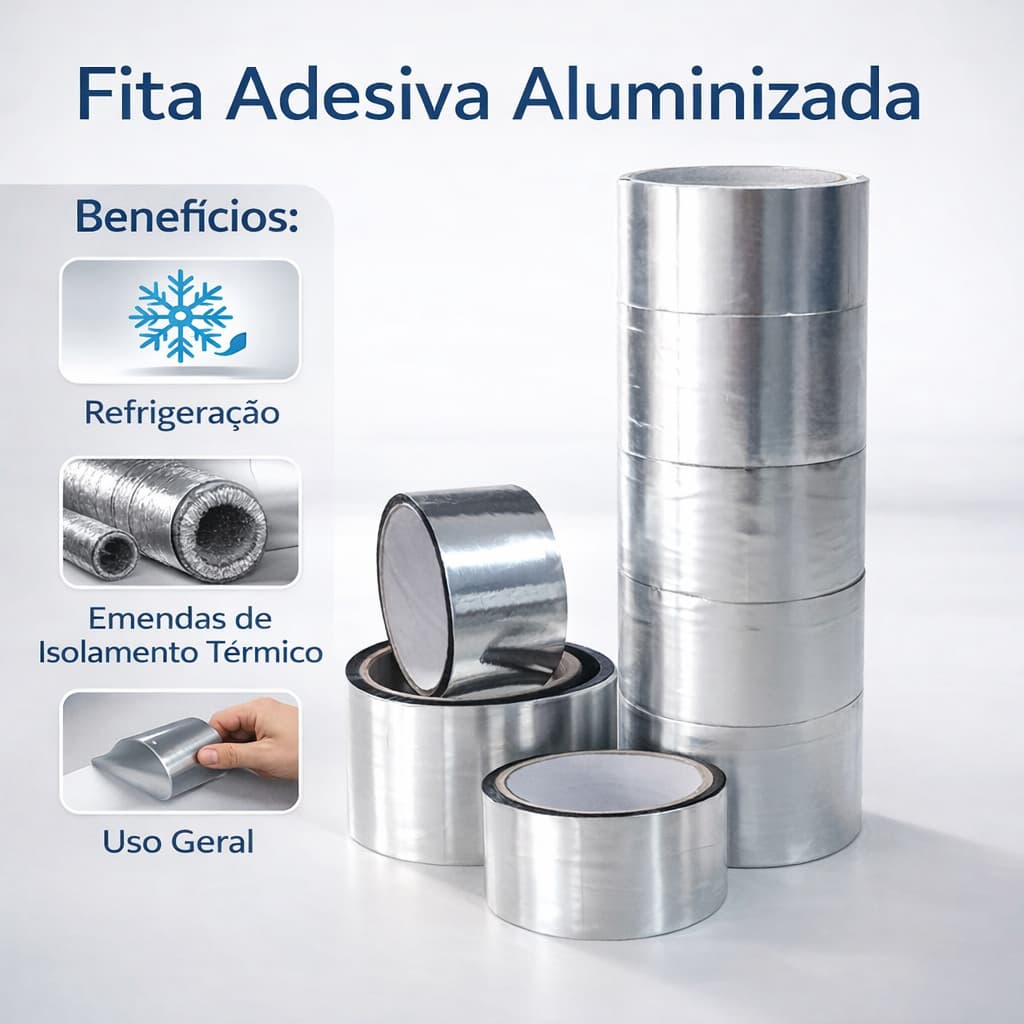 05 Rolos Fita Adesiva Aluminizada Refrigeração 48MMX40M