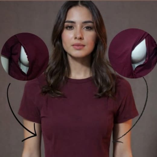 Camiseta t-shirt Feminina para Amamentação na Gravidez com zíper nas Laterais 100% Algodão Eficiente