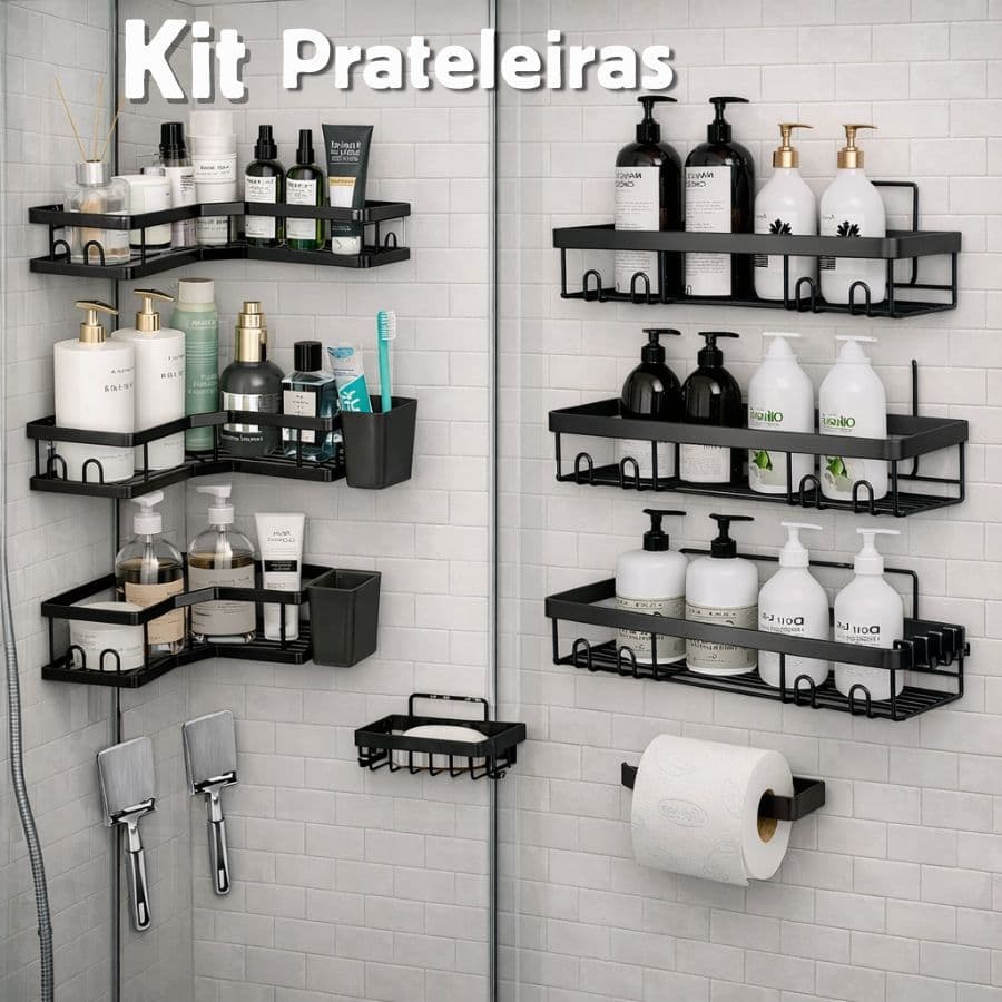 Kit 10 Prateleiras para Banheiro com Suporte para Shampoo, Sabonete e Papel Higiênico sem Perfuração
