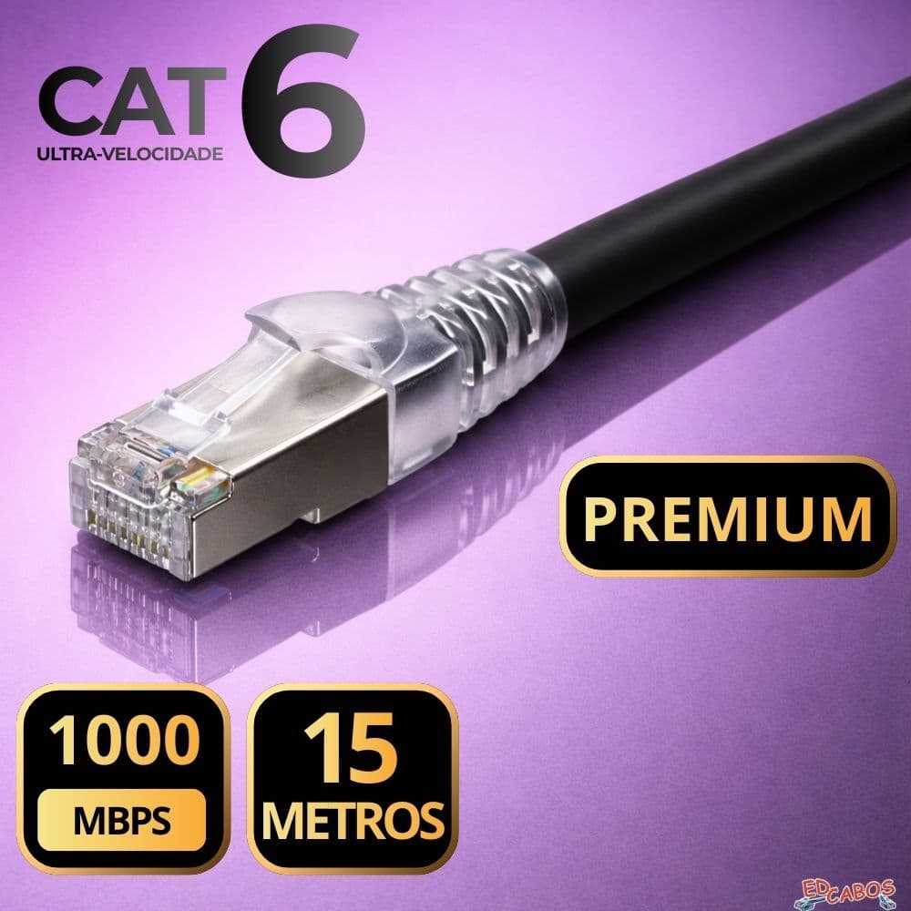 CABO DE REDE CAT6 15 METROS PREMIUM PRETO 1000MBPS