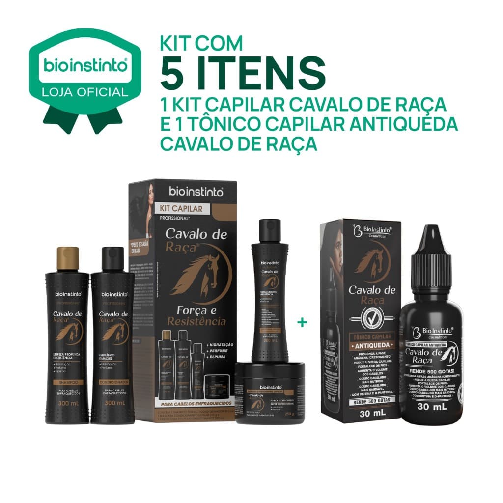 KIT CAVALO DE RAÇA + TÔNICO CAPILAR Bio Instinto Anti Queda Brilho Força Crescimento Beleza Frizz