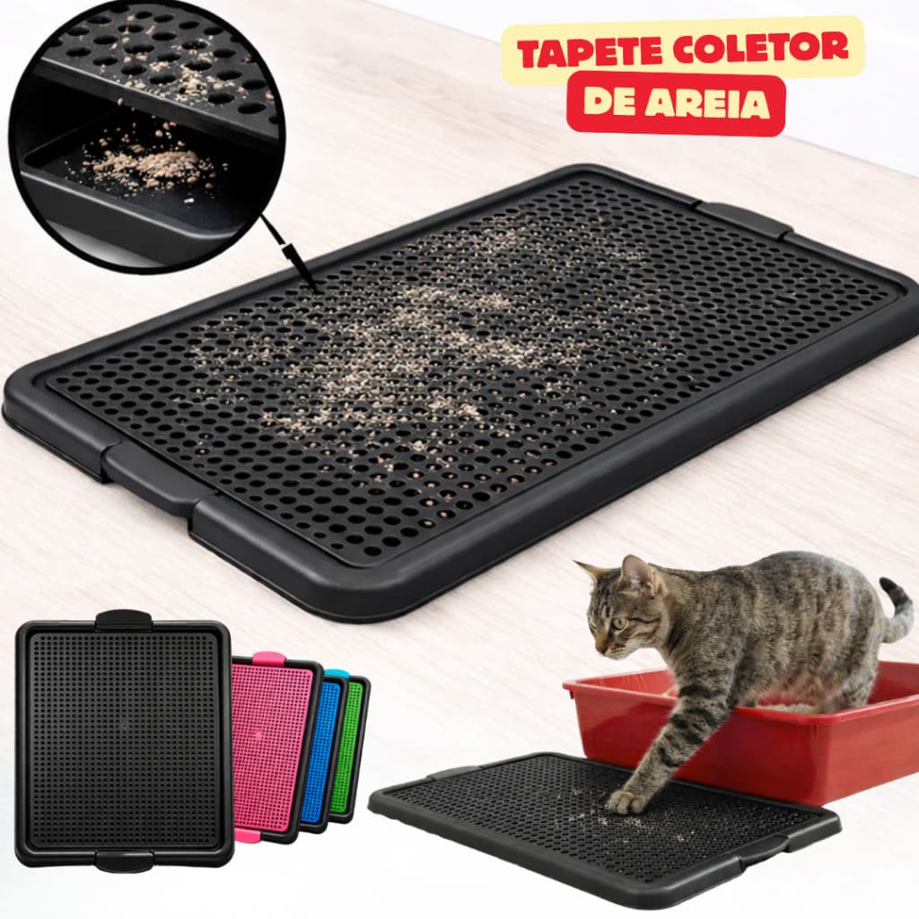 Tapete Higiênico de Plástico Coletor de Areia para Caixa Lavável Retenção de Grãos Anti Sujeira para Gatos