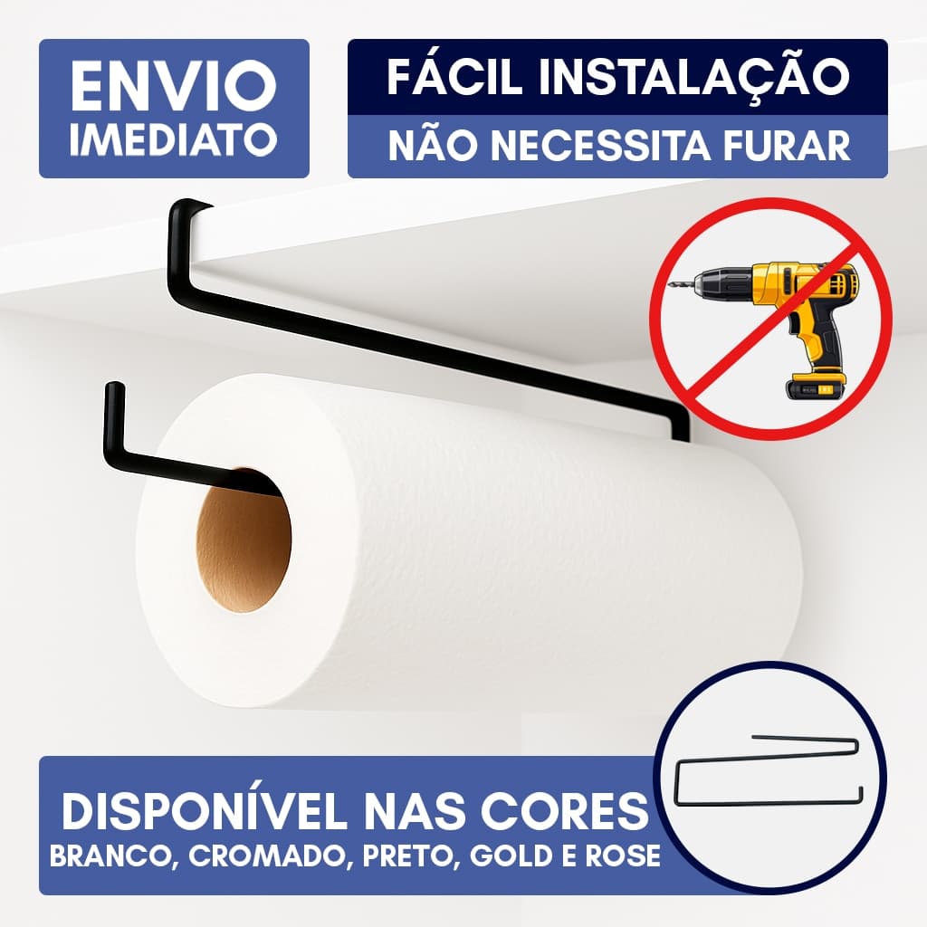 Porta Papel Toalha Suspenso Armário Cozinha Organizador Sem Furo Rolo Alumínio Filme