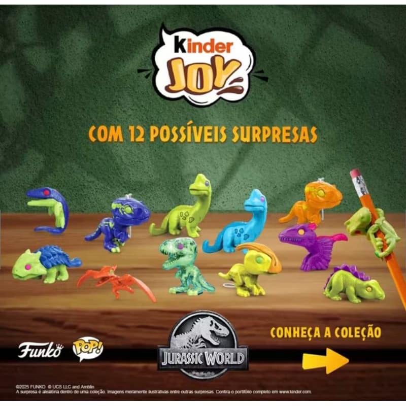 Surpresa Kinder Joy Coleção Jurassic World Funko Brinquedo Infantil Dinossauro Menino Menina