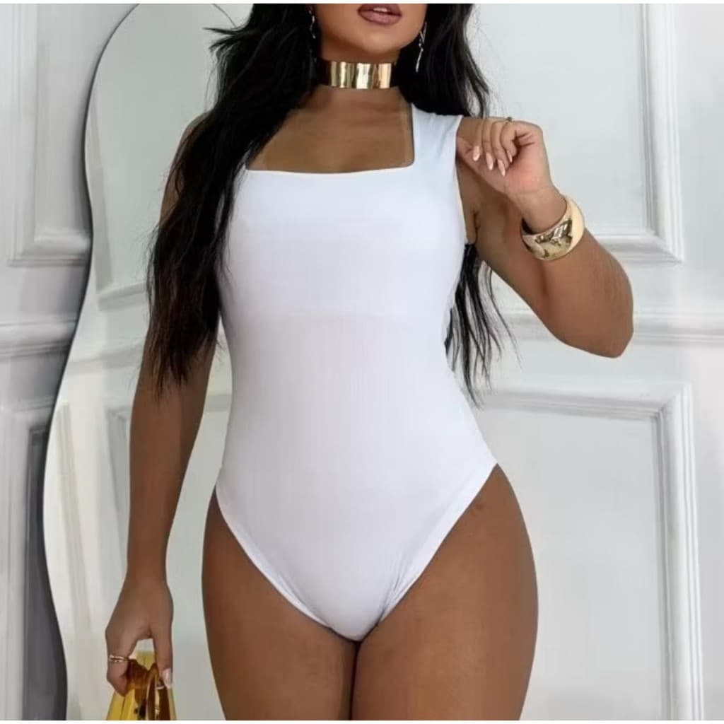 Body Alças Grossas Decote Quadrado, Feminina Tecido Suplex Premium