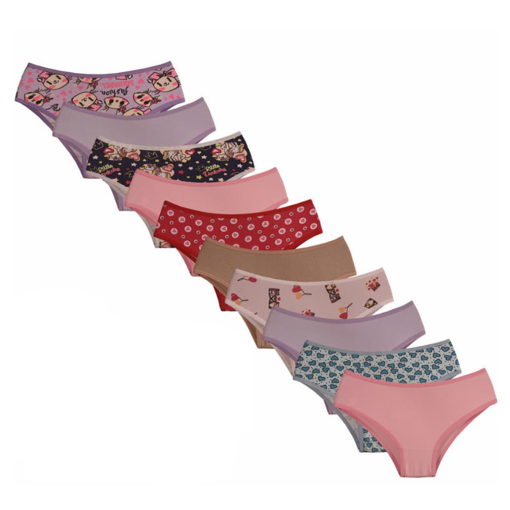 Kit Calcinha Juvenil Em Algodão Variadas Lisa E Estampada Menina Moça Coton