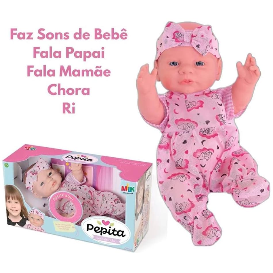 Boneca Que Fala Pepita Com Sons De Bebê Milk Brinquedos - Envio Imediato -