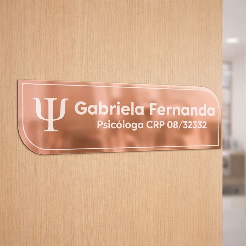 Placa Porta Personalizada com Logo Acrílico Espelhado Rosa Sinalização Decorativa Empresa Escritório