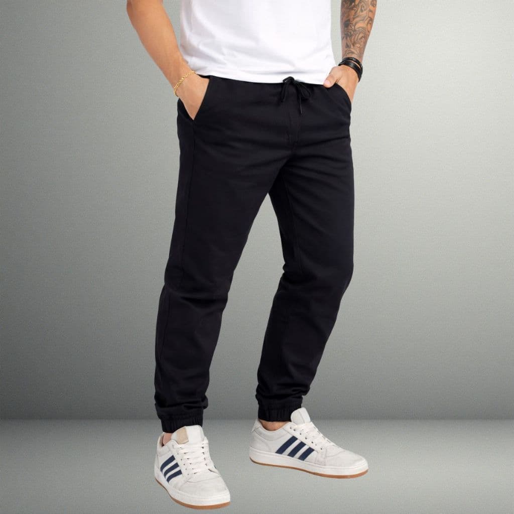 Calça Jeans Jogger Masculina Sarja Casual Confortável com Elástico Trabalho Lazer