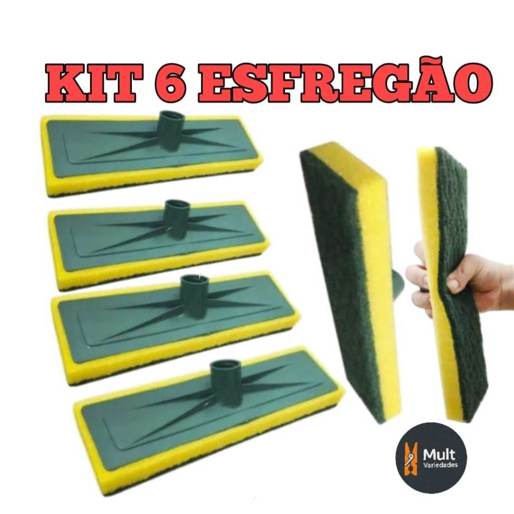 Kit com 6 Rodo abrasivo lava azulejo esponja esfregao limpeza pesada rodo limpa piso esfregões