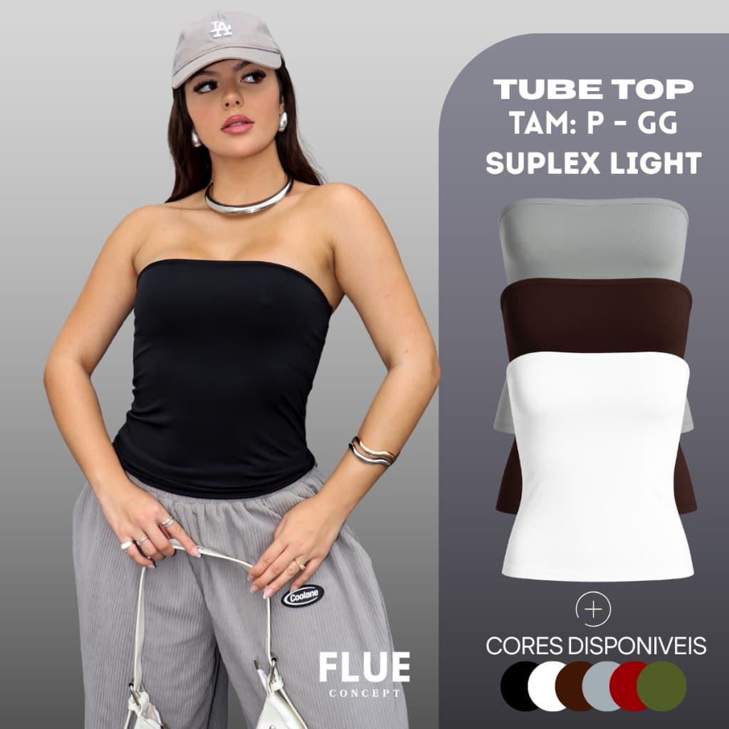 TUBE TOP SUPLEX  Faixa Blusa Feminino Duplo Cropped Tubinho Básico Blogueira Premium