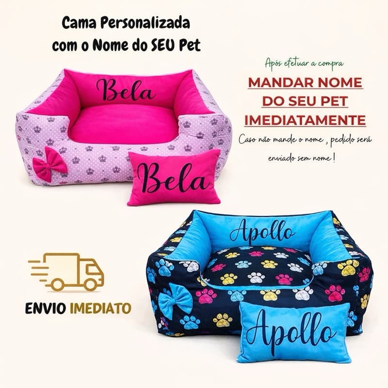 Cama Pet Personalizado com nome e travesseiro Caminha Pet Casinha Pet