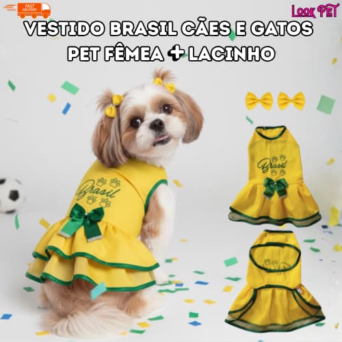 Vestido Brasil Porte Pequeno a Médio Roupa para Cachorro Seleção Brasileira Roupinha para Cachorro