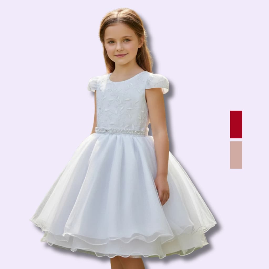 Vestido Infantil Curto Daminha de Casamento Batizado Bordado