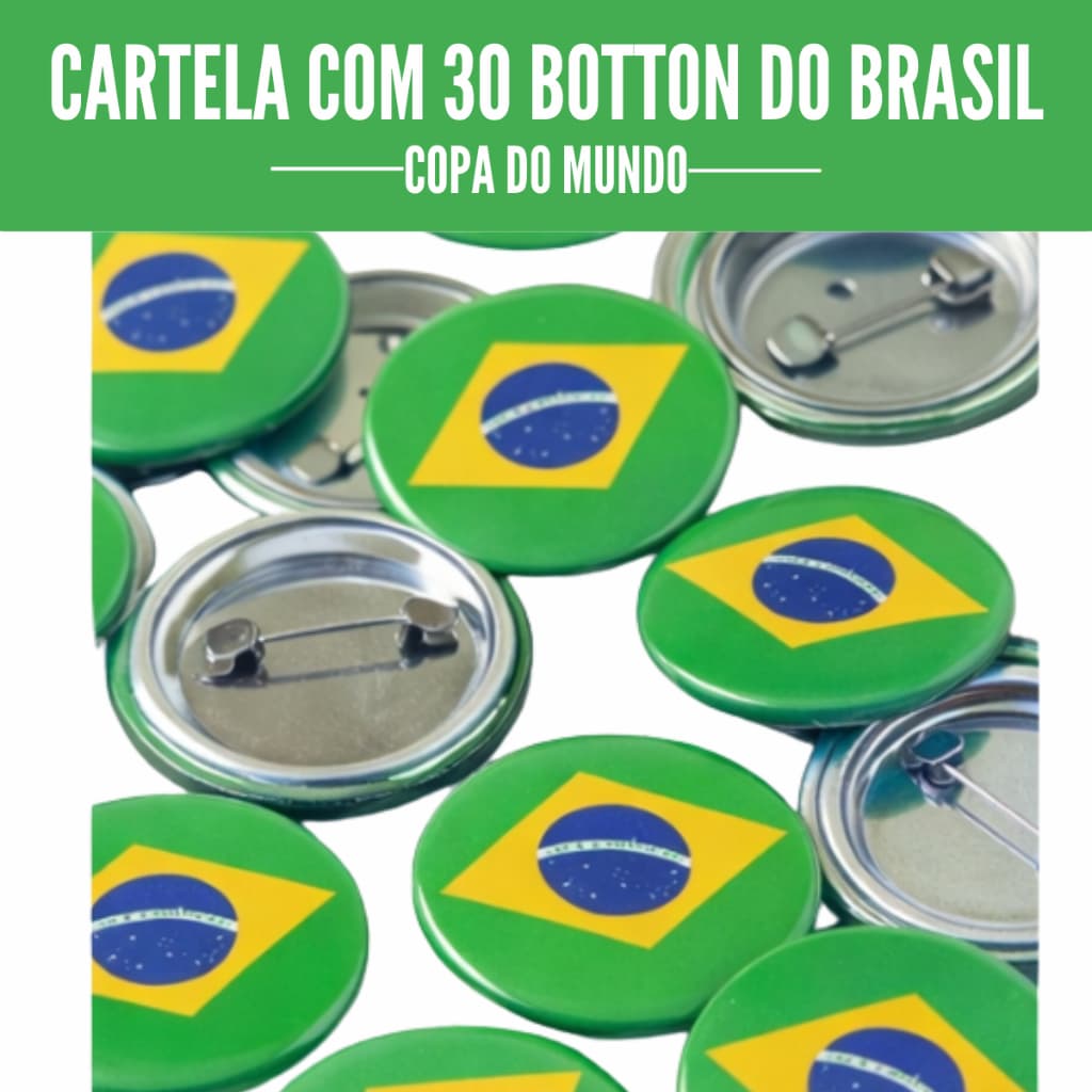 Cartela Com 30 Bottons/Pin Do Brasil Bandeira Copa Do Mundo Torcedor