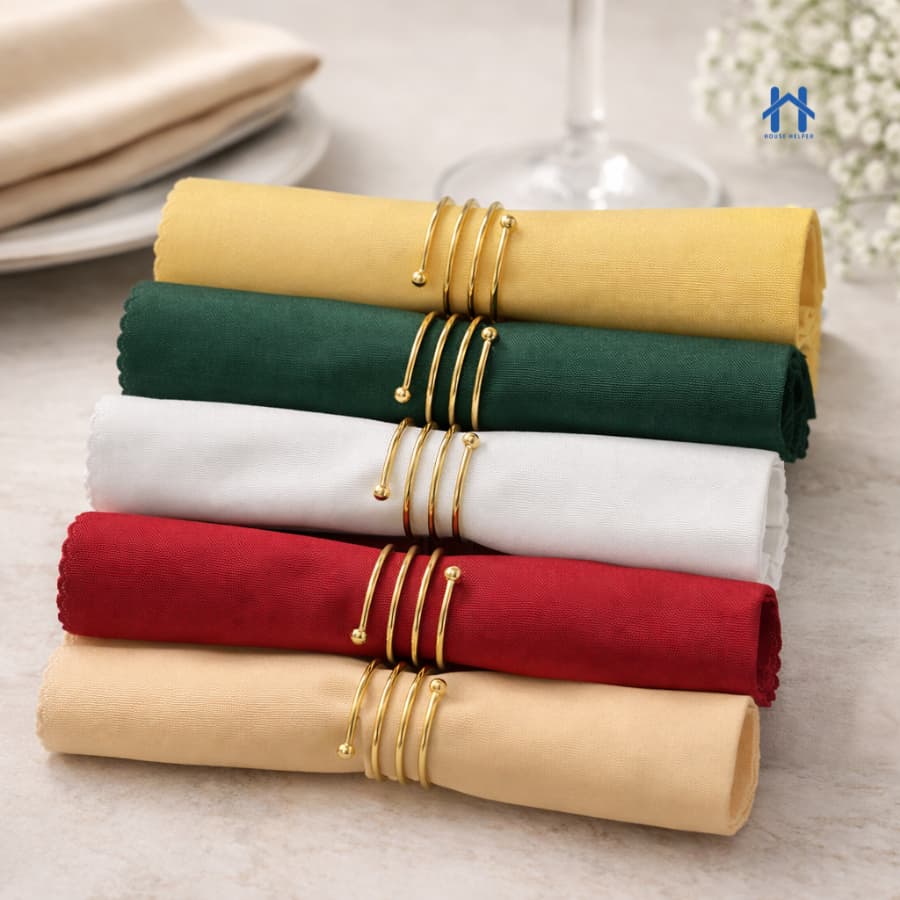 Kit 6 ou 12 Guardanapos Tecido Oxford com Anel Dourado para Mesa Posta Decoração de Luxo