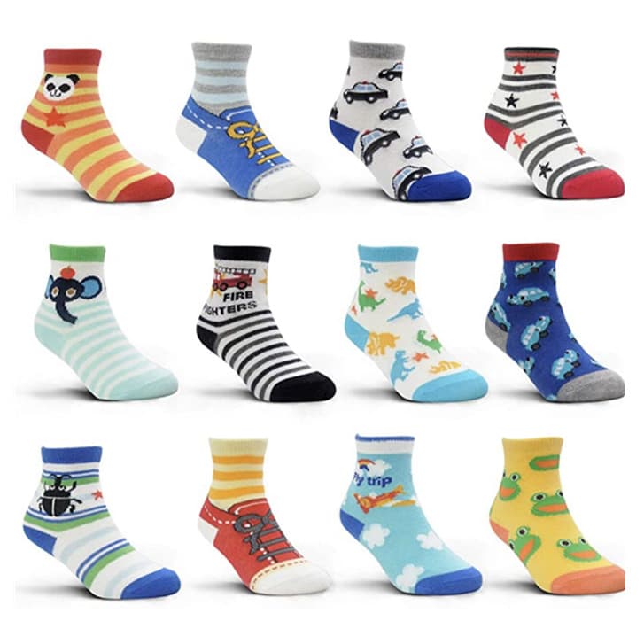 Kit  6 e 12 Pares Meias Antiderrapante Infantil Menino Cano Curto