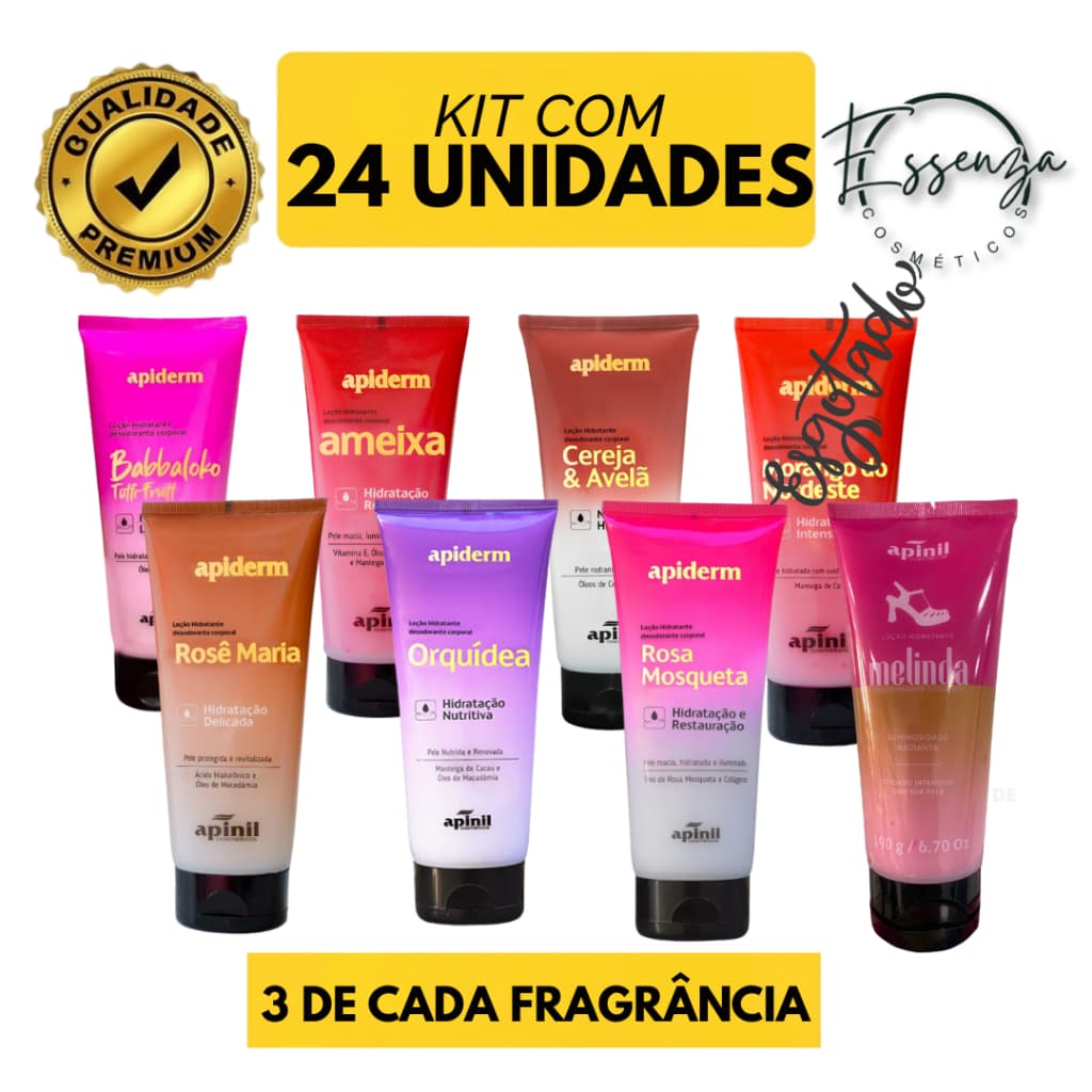 Kit 8; 16 ou 24 UND Hidratante Corporal Apiderm 200g – Várias Fragrâncias | Hidratação  | Pele Macia