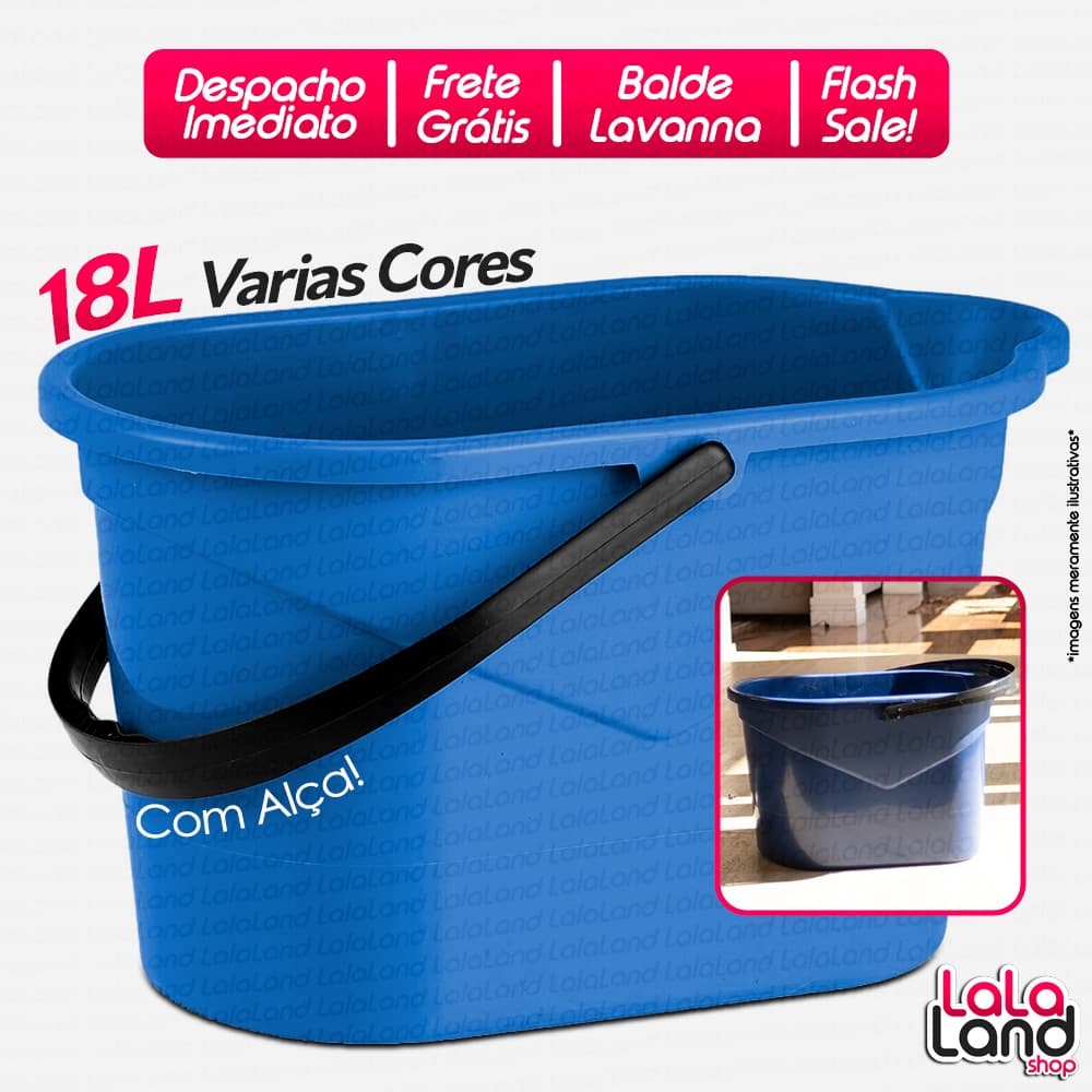 Balde Multiuso Retangular 18 Litros Lavanna Alça Reforçada Uso Doméstico Limpeza Casa Quintal Cozinha