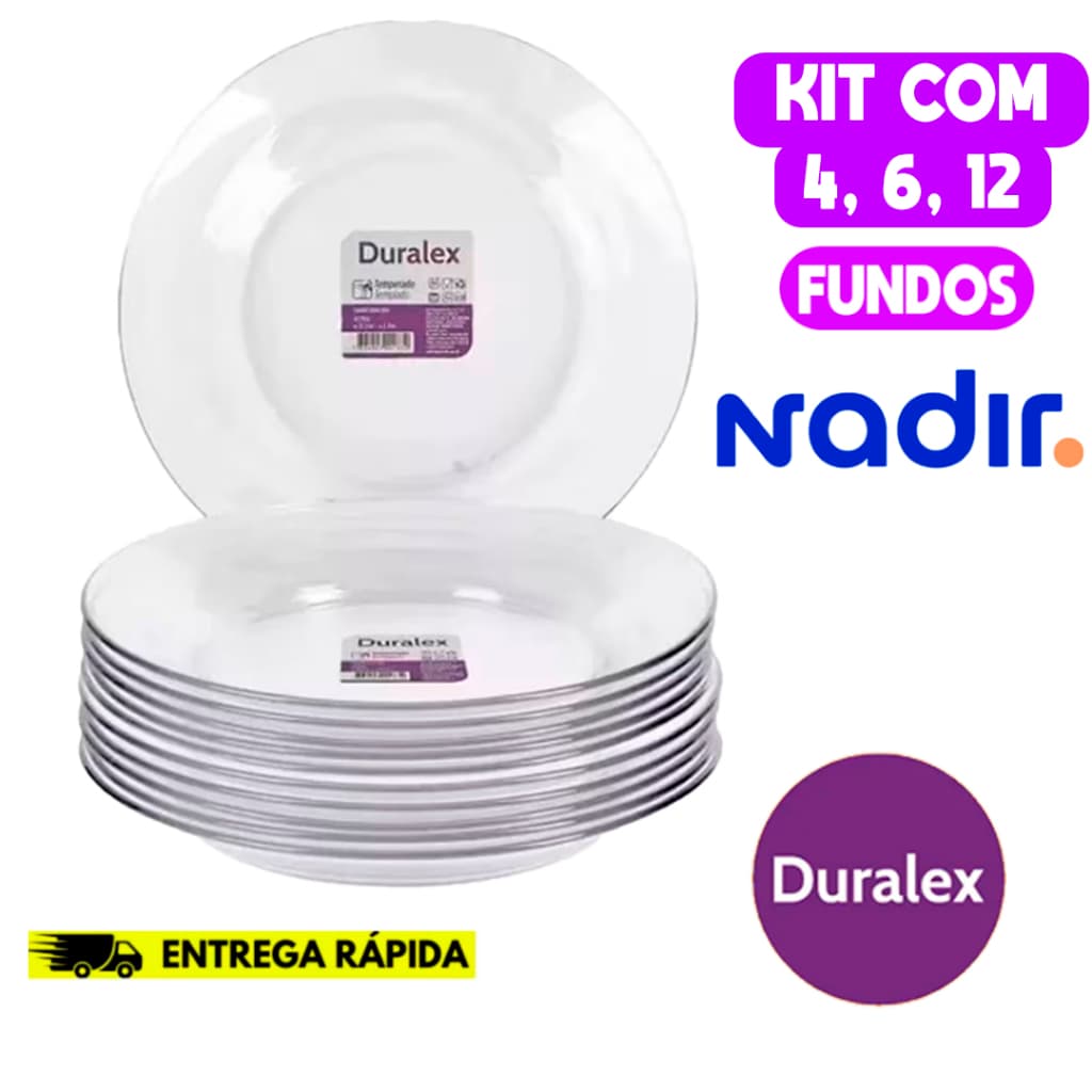 JOGO DE PRATOS DURALEX NADIR 22CM / VIDRO TRANSPARENTE MICROONDAS FREEZER GELADEIRA