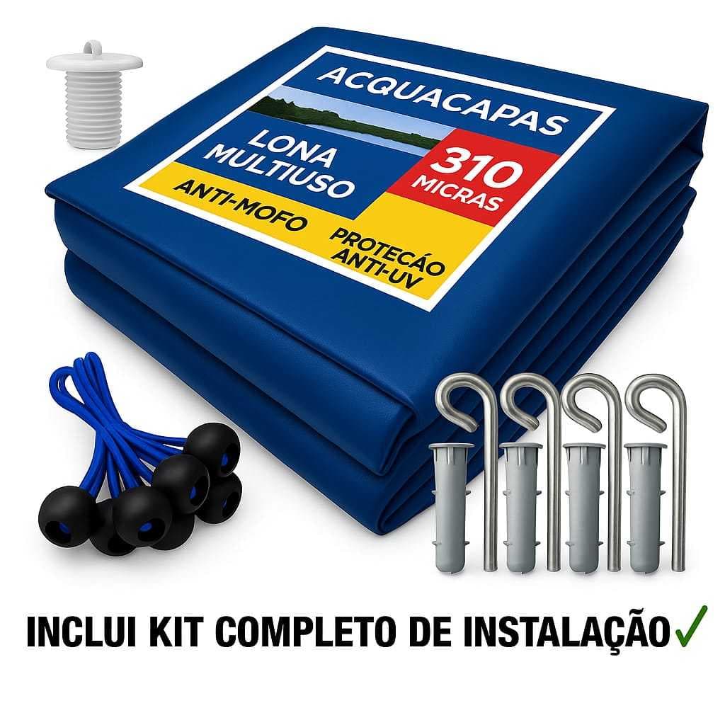 Capa para Piscina Acquacapas 300 Micra 4,5x2,5 Térmica+limpeza+proteção Uv+kit de Instalação 2,5x4,5