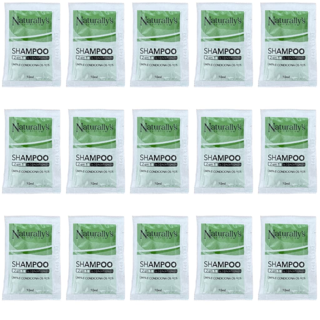 Kit Shampoo Condicionador Naturally's 2 em 1 Em Sache De 10ml Para Hotel Pousada e Motel