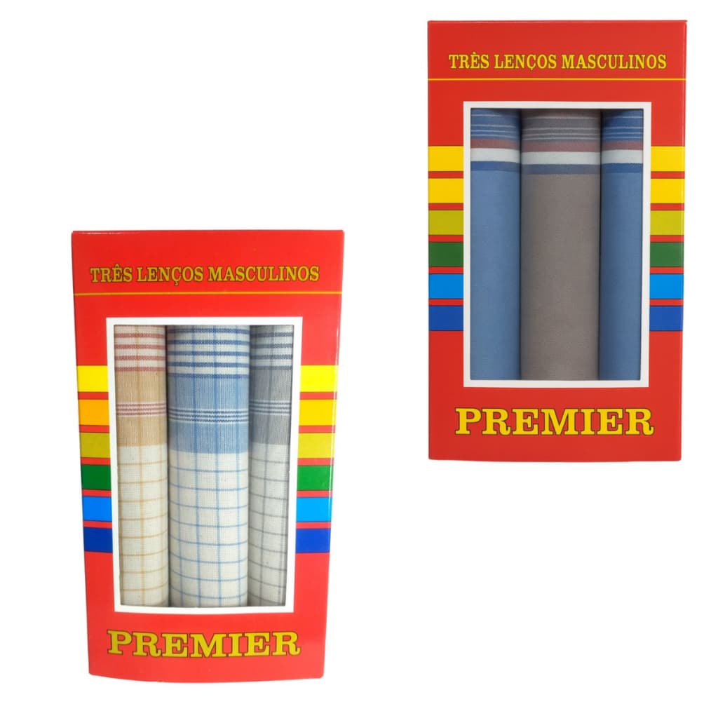 Kit 6 Lenços Algodão Masculino Premier 32x32 Presente Pais