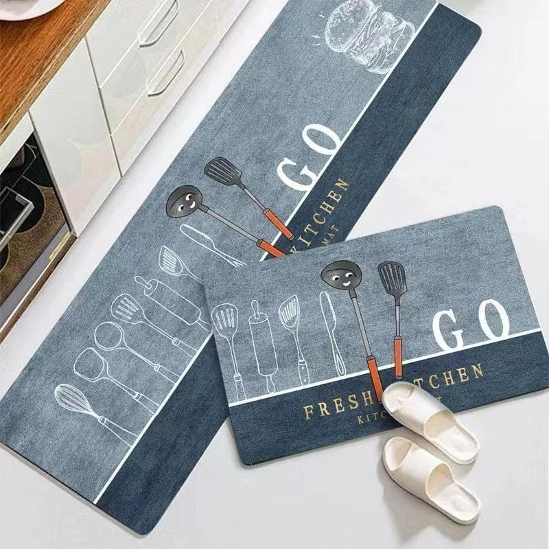 Jogo de Passadeira Para Cozinha 2 Peças Estampado 100% Poliéster Base Antiderrapante