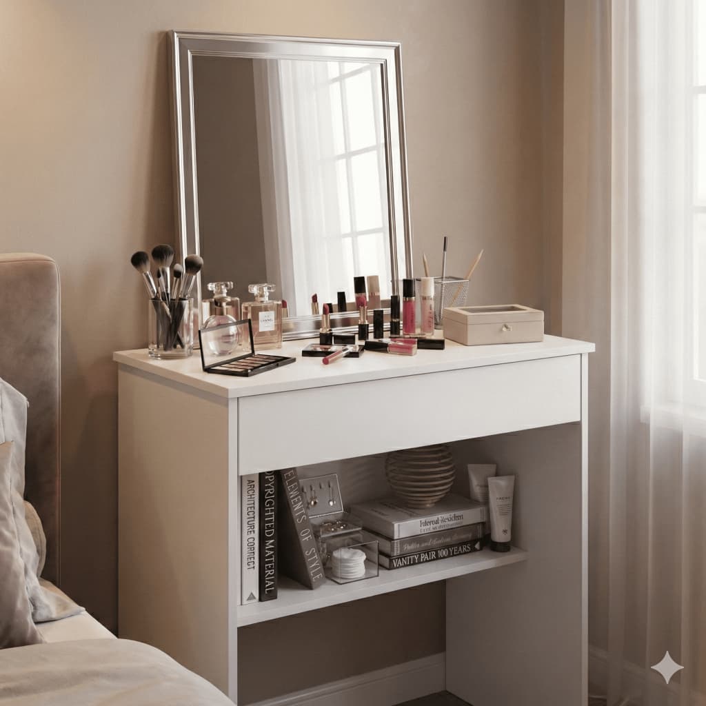 Escrivaninha Penteadeira com Divisórias para Cosméticos Móvel Auxiliar de Estética Minimalista