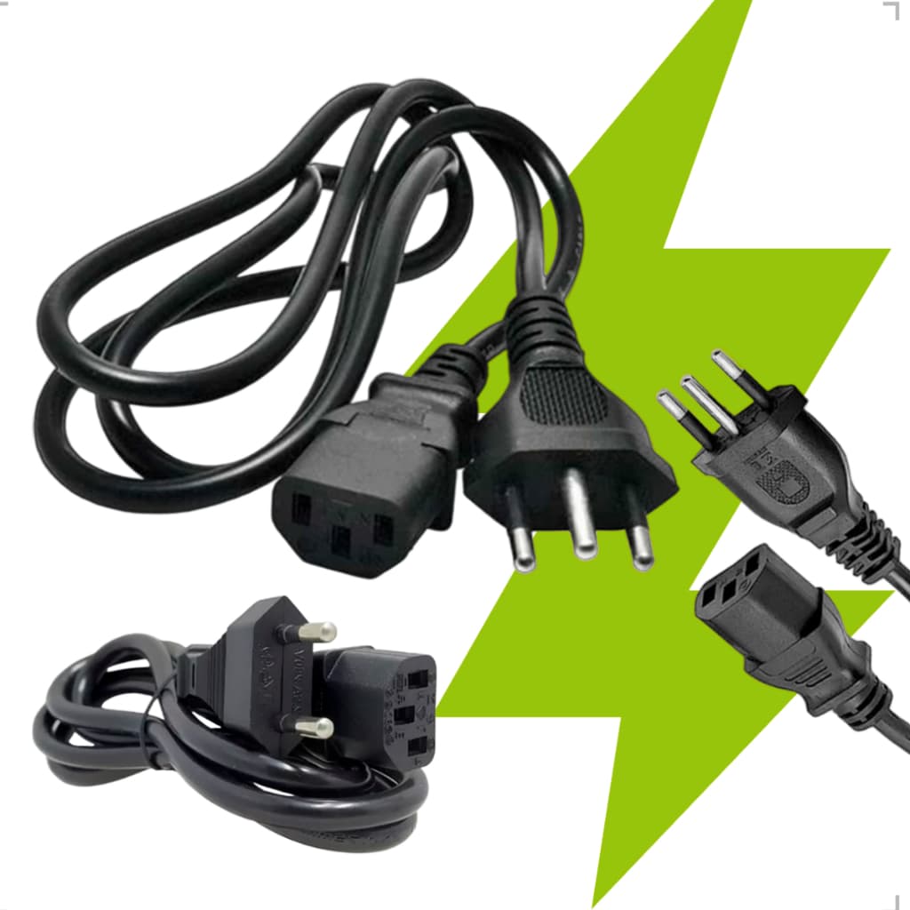 Cabo de Força Energia CPU PC Fonte Computador Monitor Impressora 3 Pinos Tripolar Bivolt 110/220