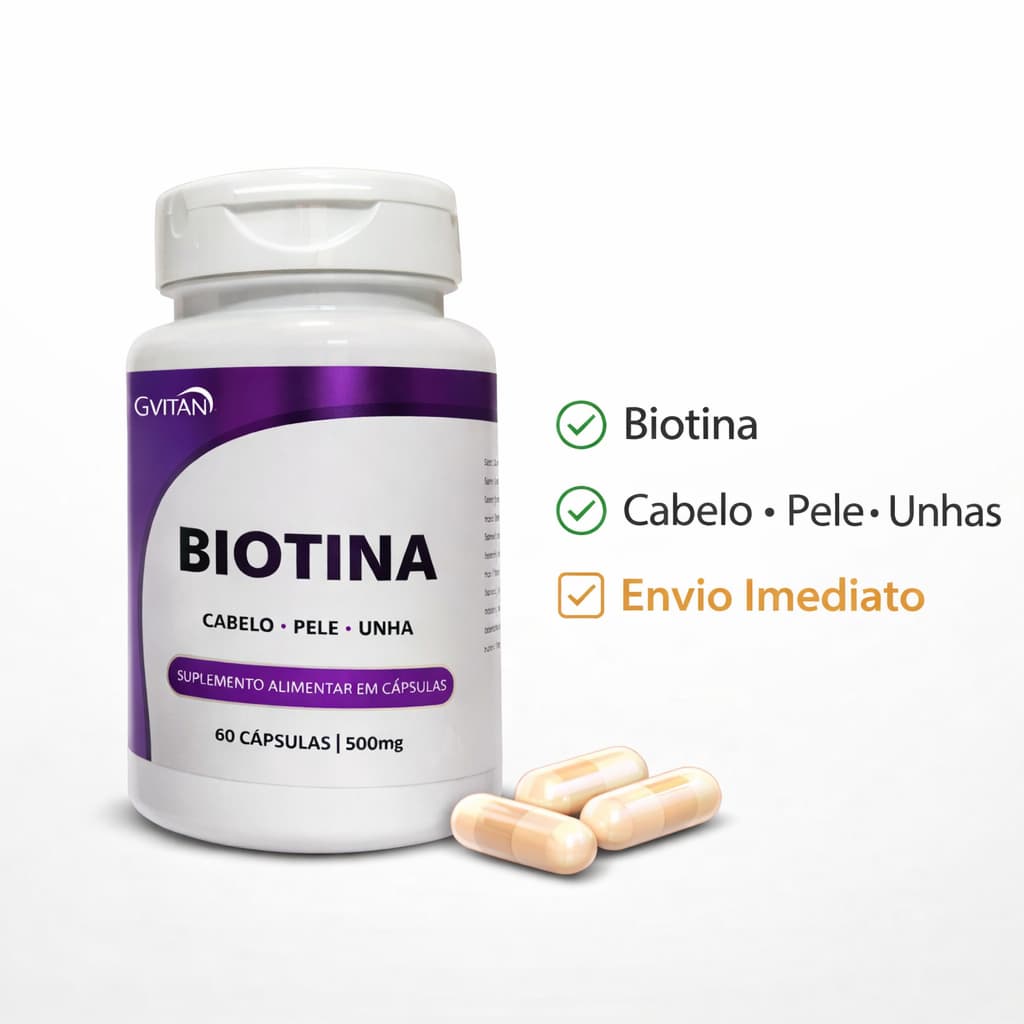 Biotina 500mg 60 Cápsulas Suplemento Vitamínico Para Cabelo Pele e Unhas Envio Rápido