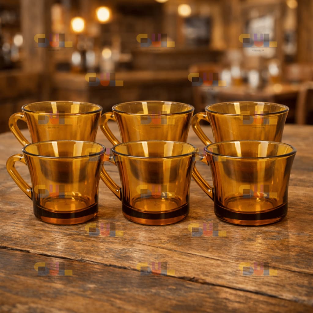 Jogo de Xicara 6 Peças Xicaras 200ml SINO AMBAR Escura Marrom Vidro Chá Café Conjunto Louça Classica