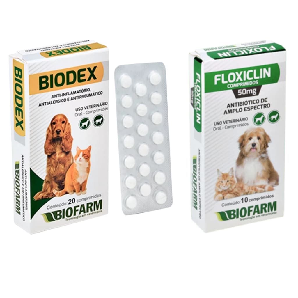 Floxiclin + Biodex, Remédio para Cães e Gatos, Antibiótico e Anti-inflamatório
