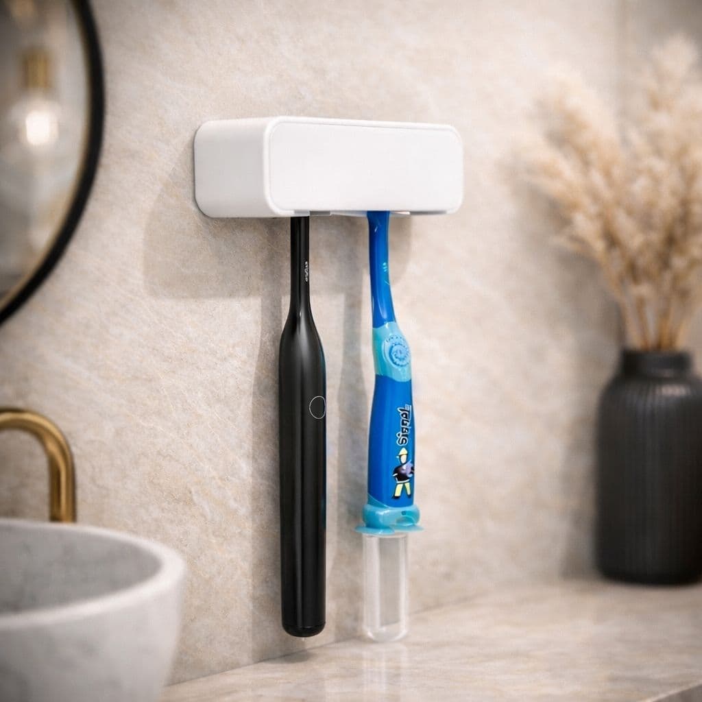 Porta Escovas de Dente Parede – Fixação Sem Furo – Suporte Para 4 Escovas + Fita Dupla Face