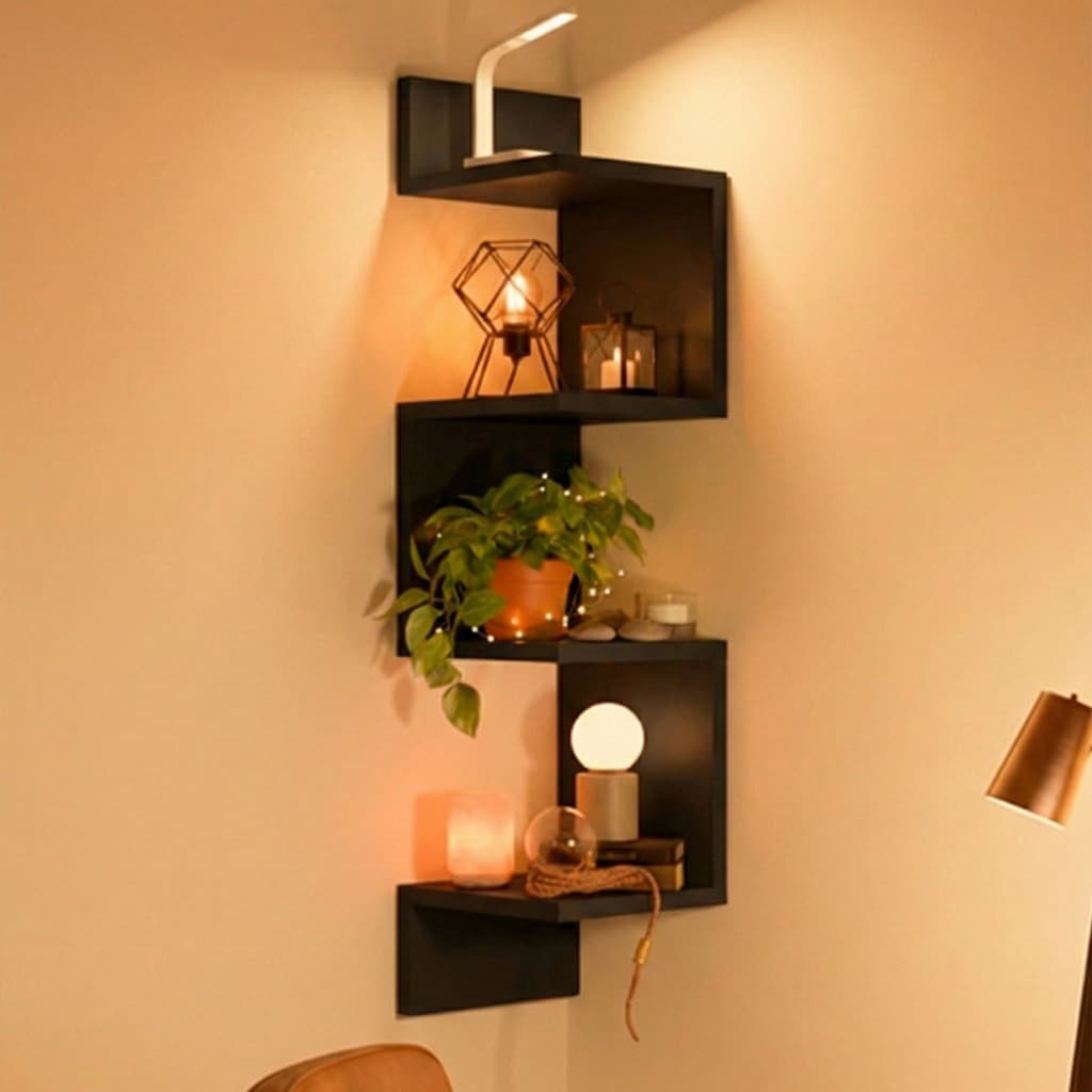 Prateleira De Canto Reto Branca Mdf ou Mdp Estante Multiuso Livros Nicho Preto Casa