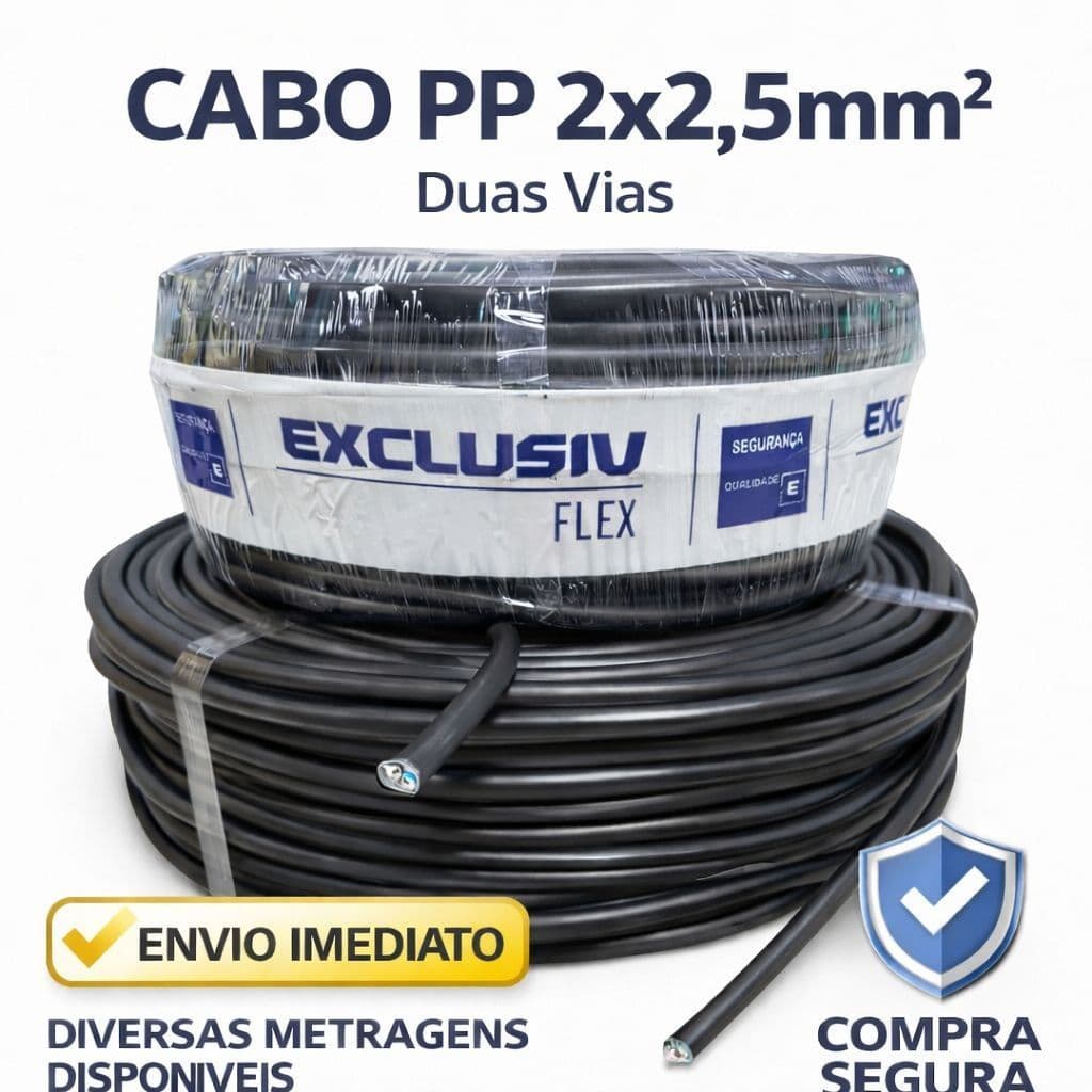 Cabo Comando PP 2x2,5 mm 100 metros 50 metros 40 metros e 30 metros