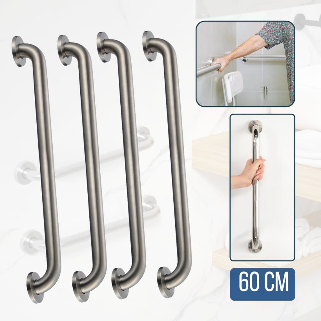 Barra De Acessibilidade Apoio 60cm Suporte kit 4un Para Banheiro Corrimão Aço Inox