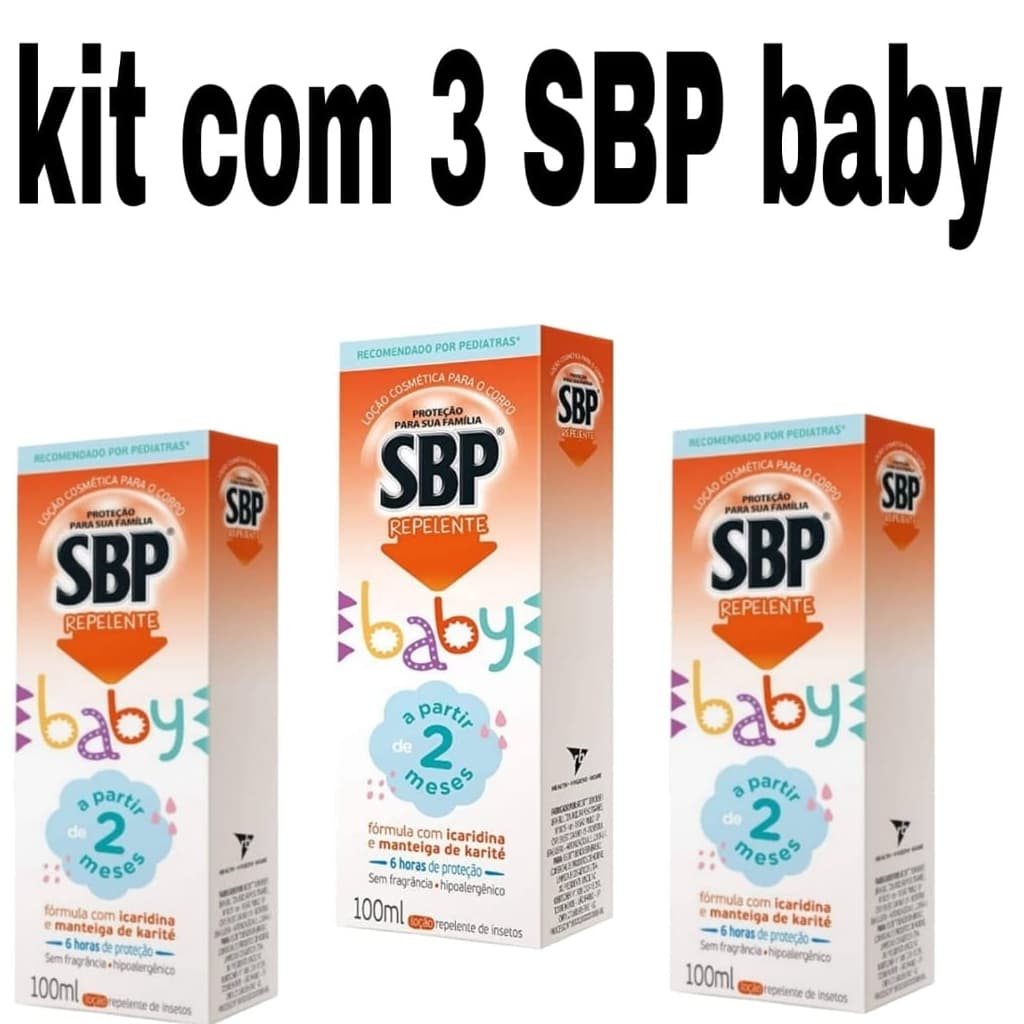 kit com 3 Repelente para Bebê SBP Baby Loção Corporal com Icaridina 100ml