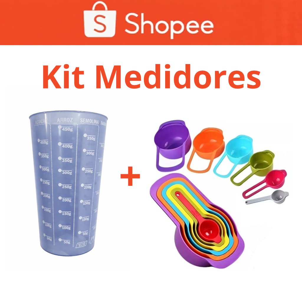 Kit Medidor de Cozinha 6 Peças Colher Xícara Copo Dosador Plástico Utensílio Culinário Receitas