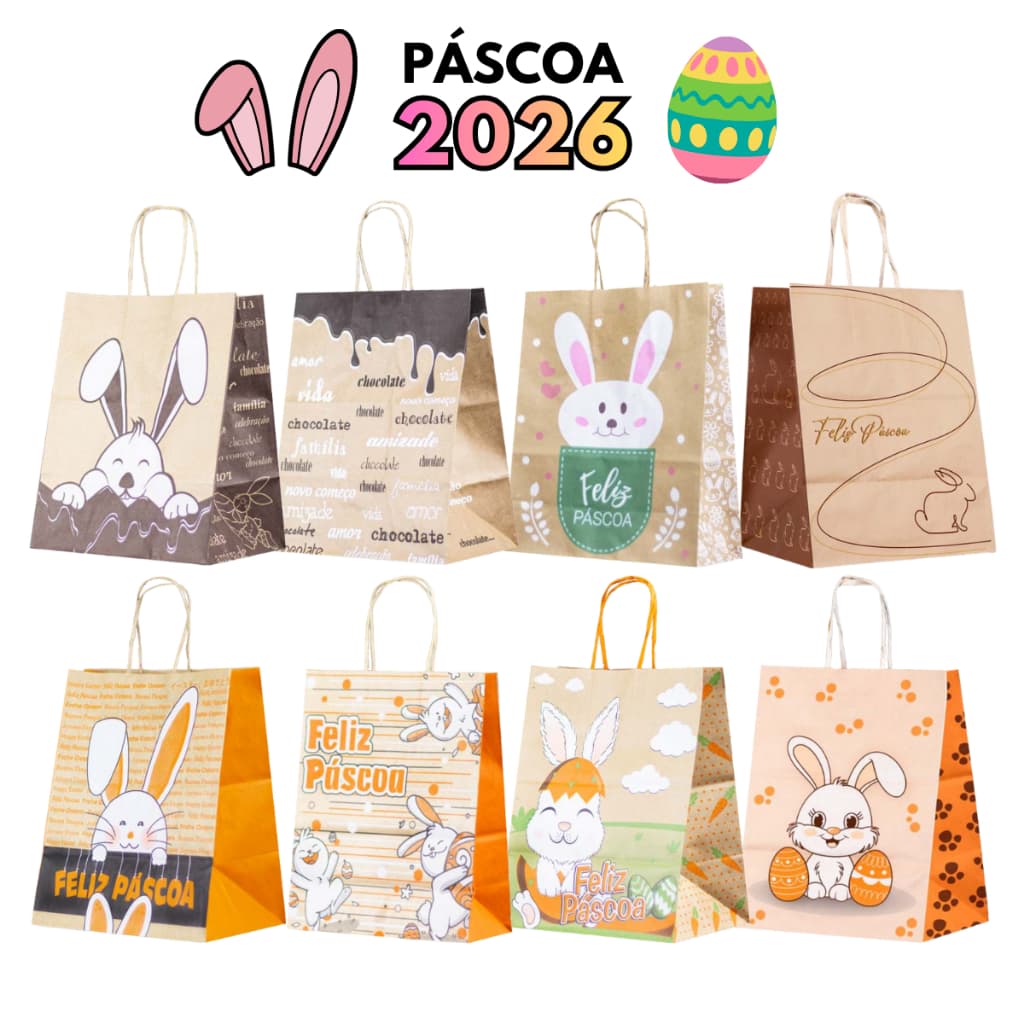 Kit 10 Sacola Kraft Para Ovos De Chocolate Tema Pascoa Varios Tamanhos