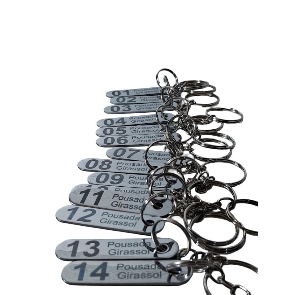 chaveiros palito em inox numerados 01/08 hotel/pousada/imobiliária/comércio .