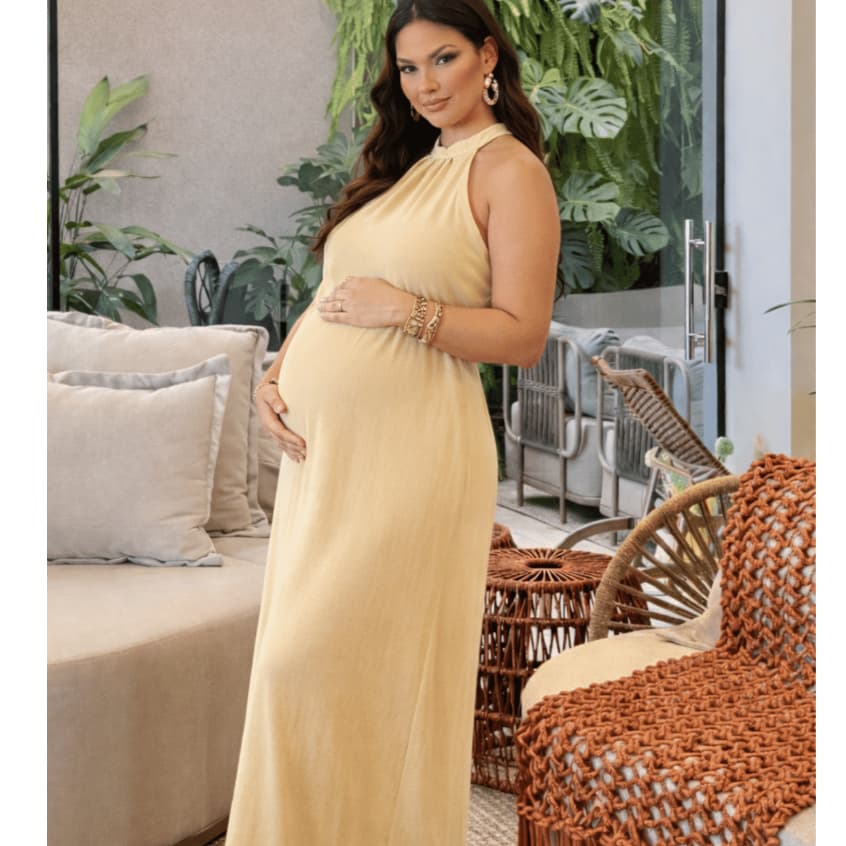 Vestido De Grávida Confortável Elegante Ensaio Fotográfico Gestante Coleção Candy Colors Tons Pastéis Costas Nuas