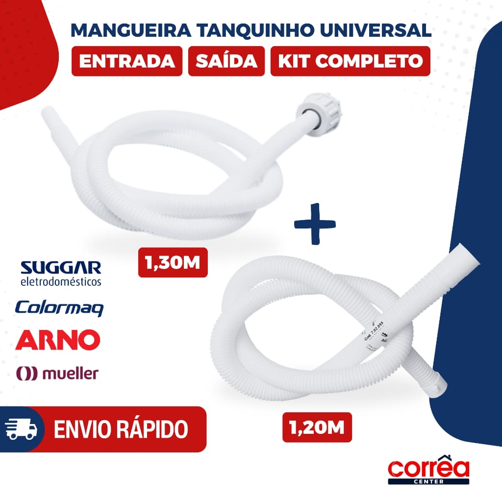 Mangueira para Tanquinho Universal – Entrada 1,30m ou Saída 1,20m – Colormaq, Arno, Mueller, Suggar