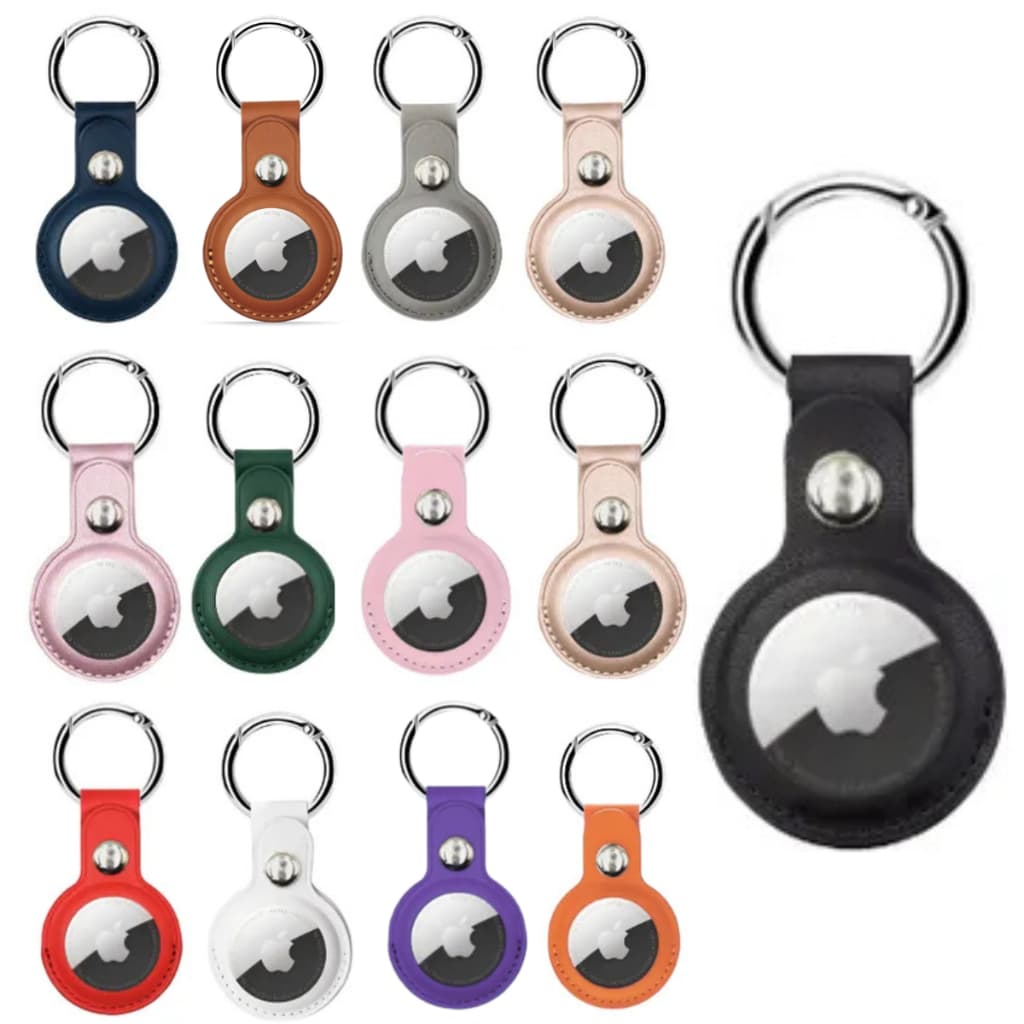 Capa Couro Protetora de Airtag Apple Rastreador Localizador Com Mosquetão e Botão de Pressão