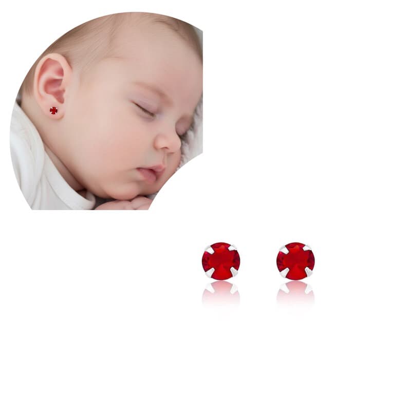 Brinco bb infantil tarraxa baby 3mm vermelho brilhante Prata925+saquinho de veludo
