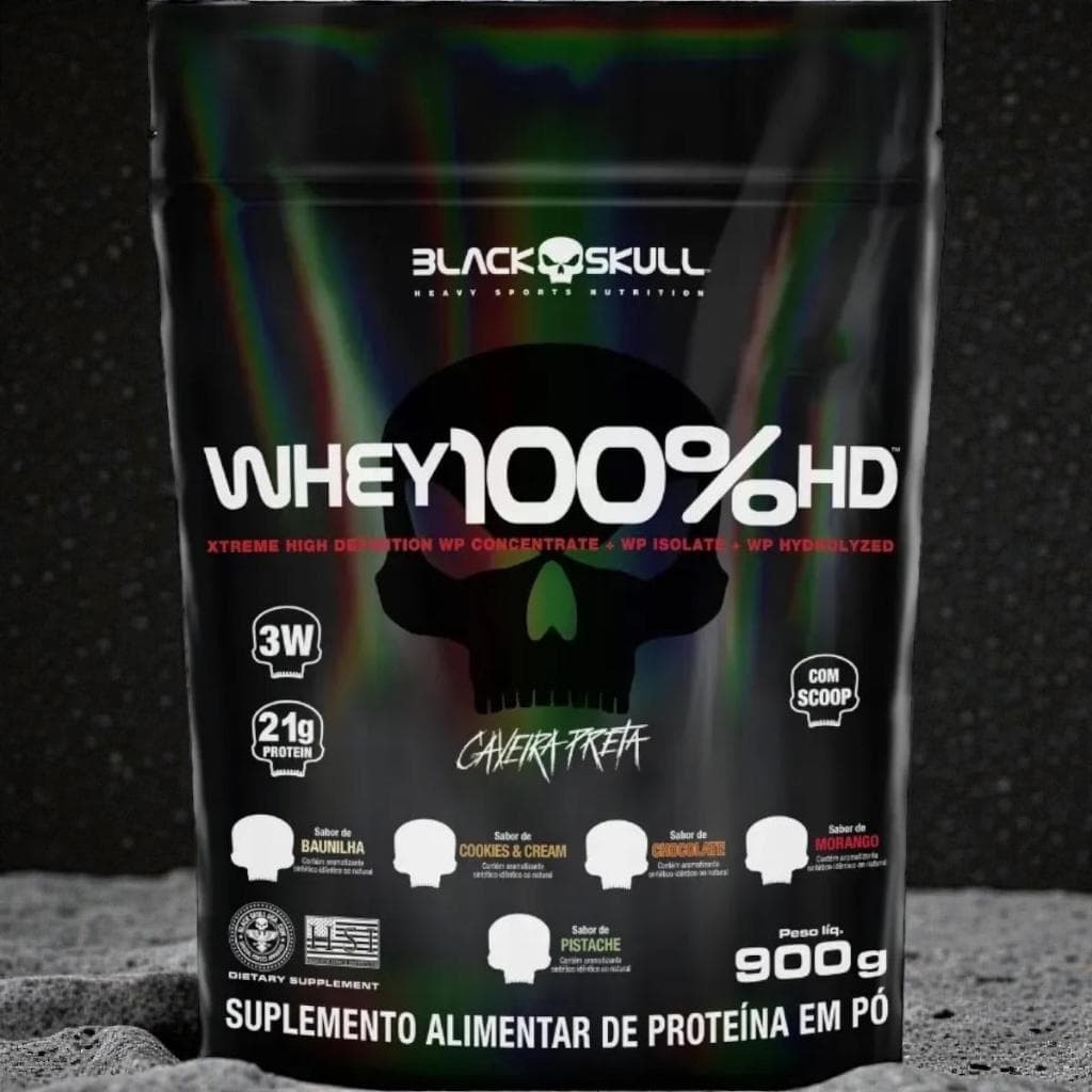 Whey 100% HD (WPC, WPI E WPH) - Refil 900g - Black Skull