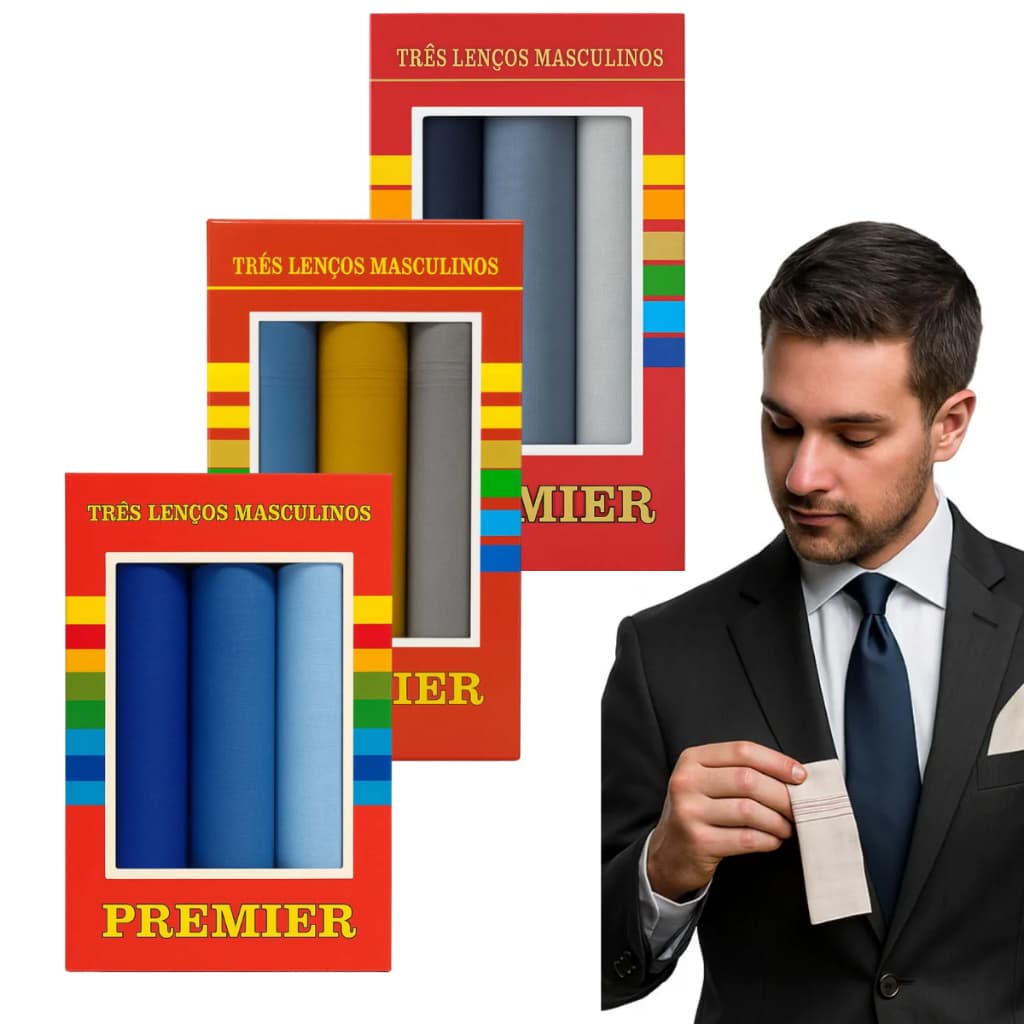 Kit 9 Lenços de bolso para Terno Algodão Masculino 32x32 cm Premier