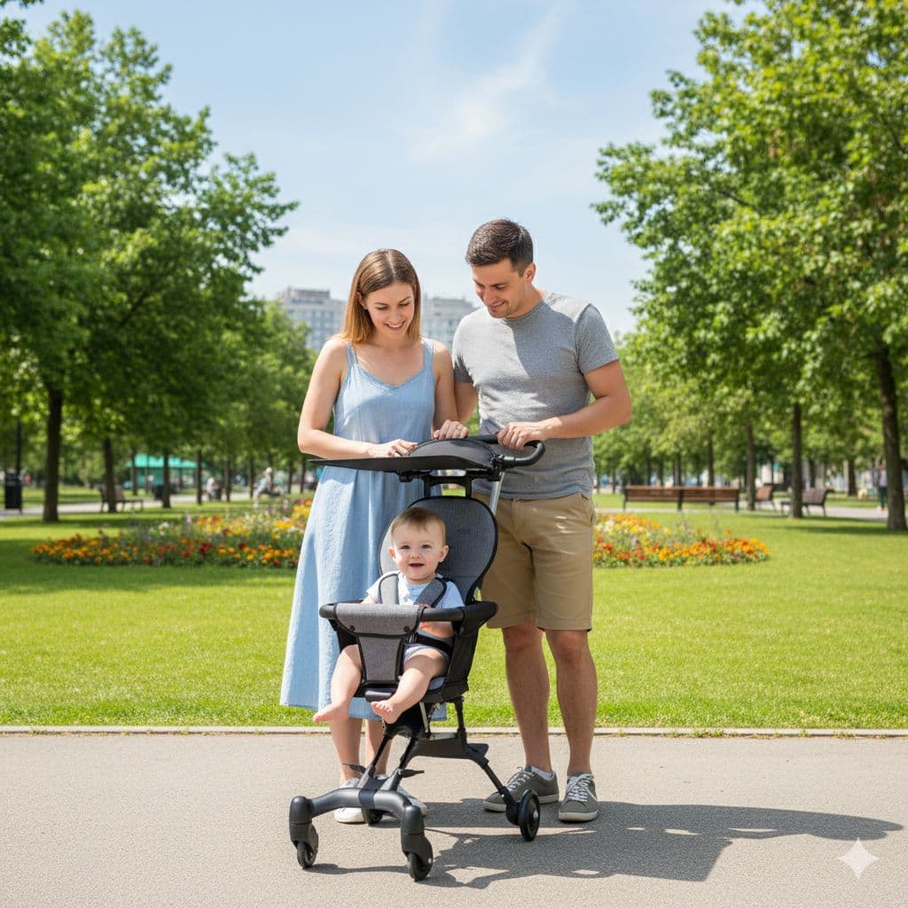 Carrinho de Bebê Leve, Dobrável e Portátil – Fácil de Transportar, com Proteção Solar e Segurança Reforçada