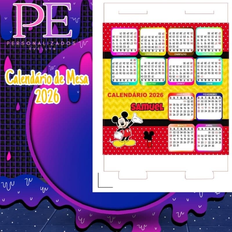Calendário de mesa personalizado (10unds) 👉Mickey👈 (temos vários temas)